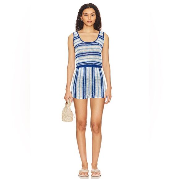 Solid & Striped The Charlie Cover Up Set/top and bottom/ in Marina Blue Stripe - Picture 1 of 5